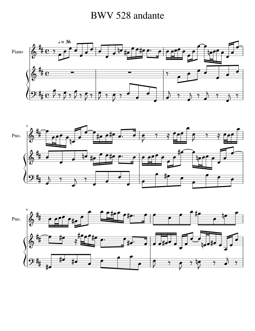 BWV 528 andante Sheet music for Piano (Piano Duo) | Musescore.com