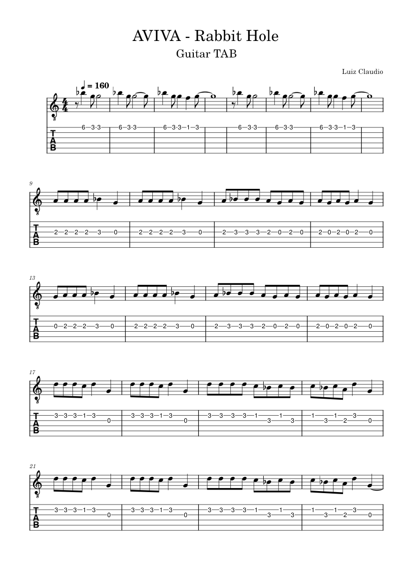 Rabbit Hole Aviva Sheet music for Guitar (Solo)