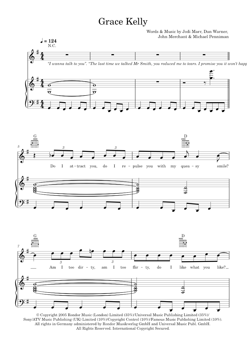 grace kelly Sheet music for Piano, Vocals by Mika Official | MuseScore.com