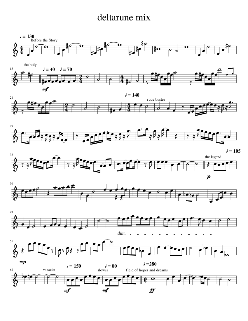 Deltarune Mix Sheet music for in bflat (Solo)