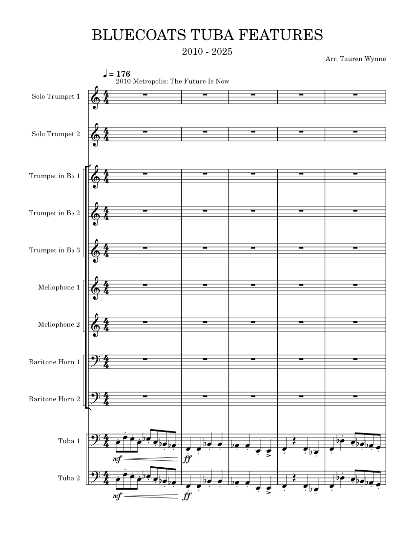 Bluecoats Tuba Features Sheet Music for Tuba, French horn, Trumpet ...