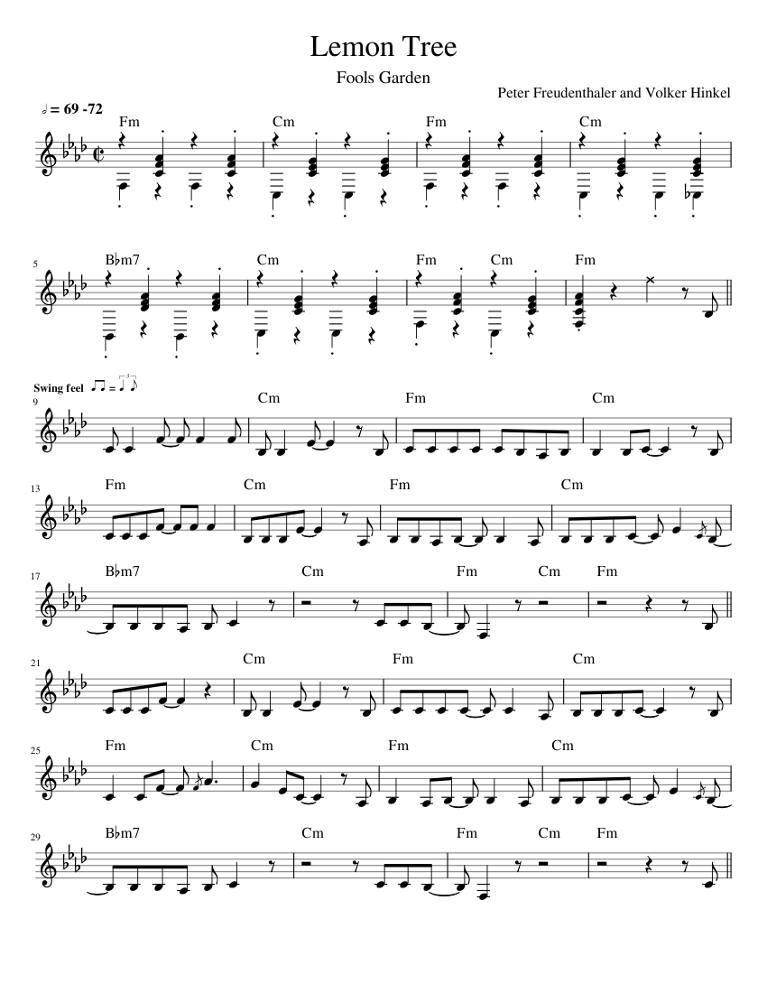Lemon Tree Sheet music for Piano (Solo) Easy | Musescore.com