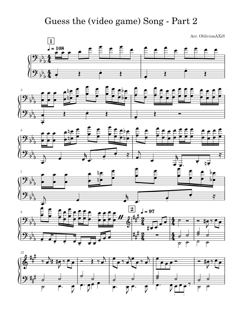 Guess the Video Game Song - Part 2 (complete) Sheet music for Piano ...