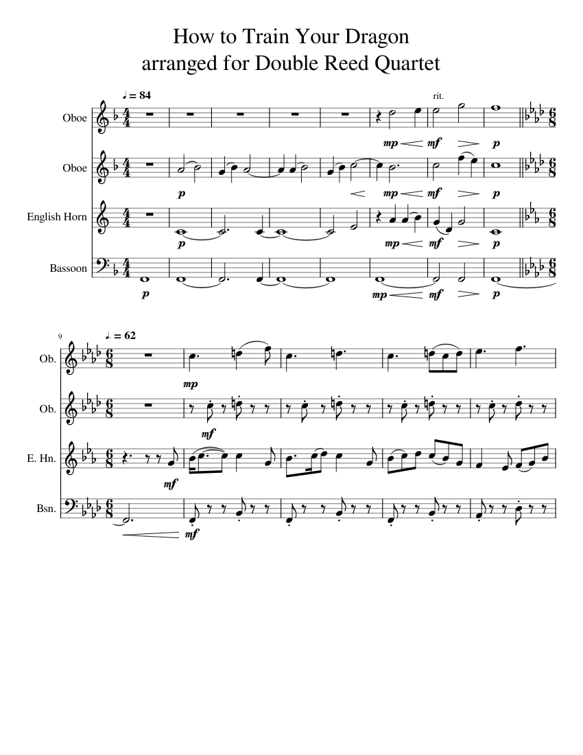 How to Train Your Dragon arranged for Double Reed Quartet Sheet music ...