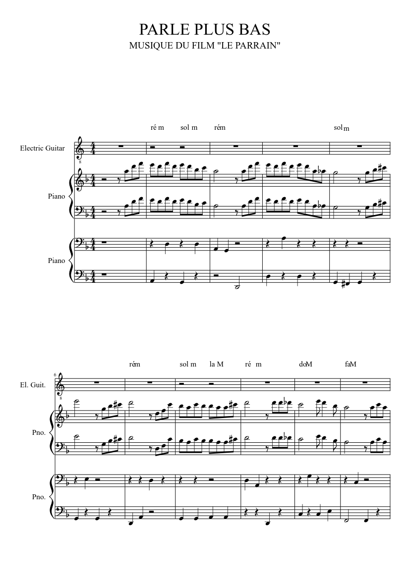 Parle plus bas "conducteur 4 mains + guitare" Sheet music for Piano (Piano  Duo) | Musescore.com