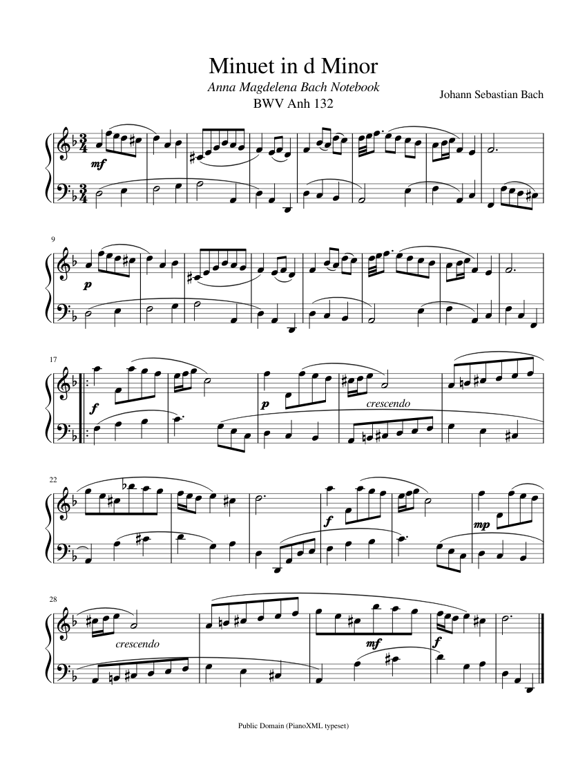 Bach: Minuet in d Minor (BWV Anh. 132) Sheet music for Piano (Solo) |  Musescore.com