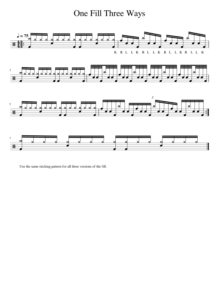 One Fill Three Ways Sheet music for Drum group (Solo) | Musescore.com