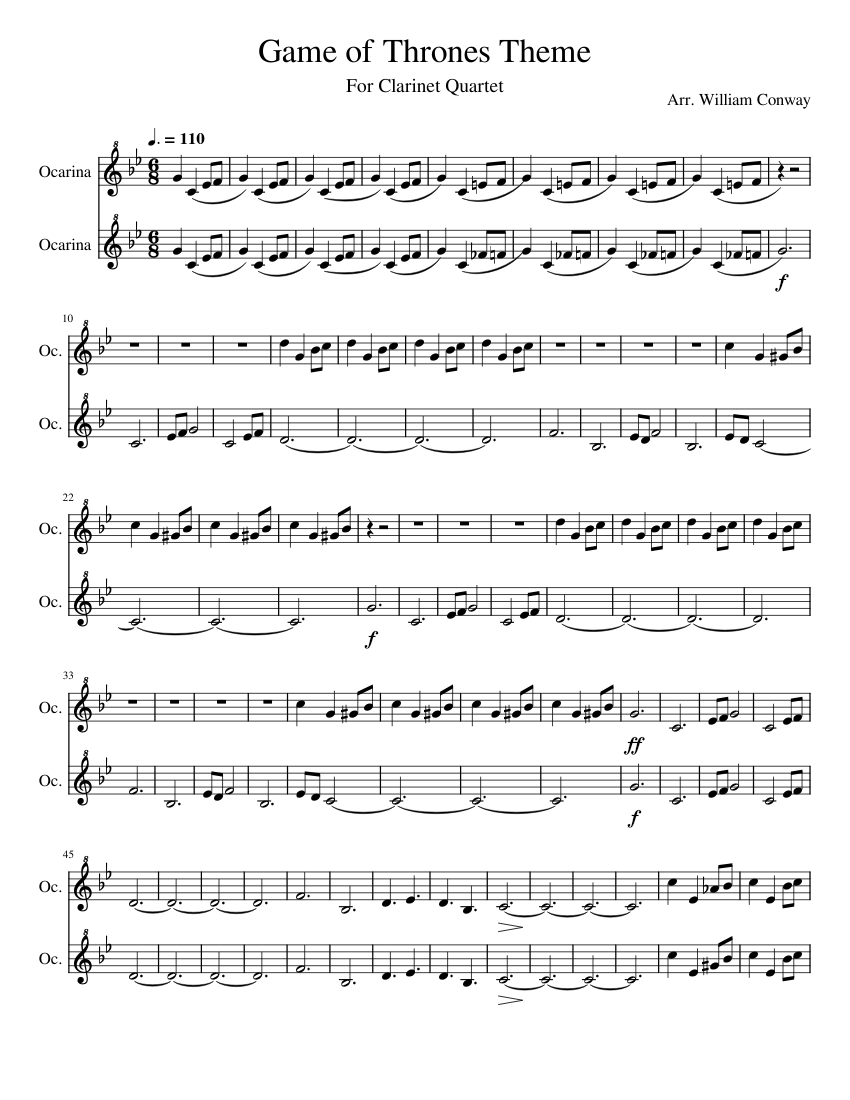 Game of Thrones Theme Ocarina Sheet music for Flute other (Solo