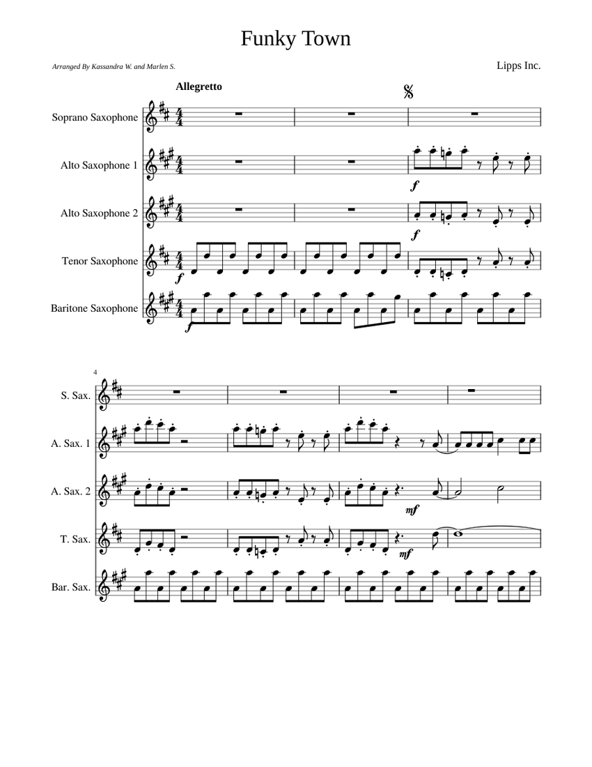 Funky Town Sheet music for Saxophone alto, Saxophone tenor, Saxophone ...