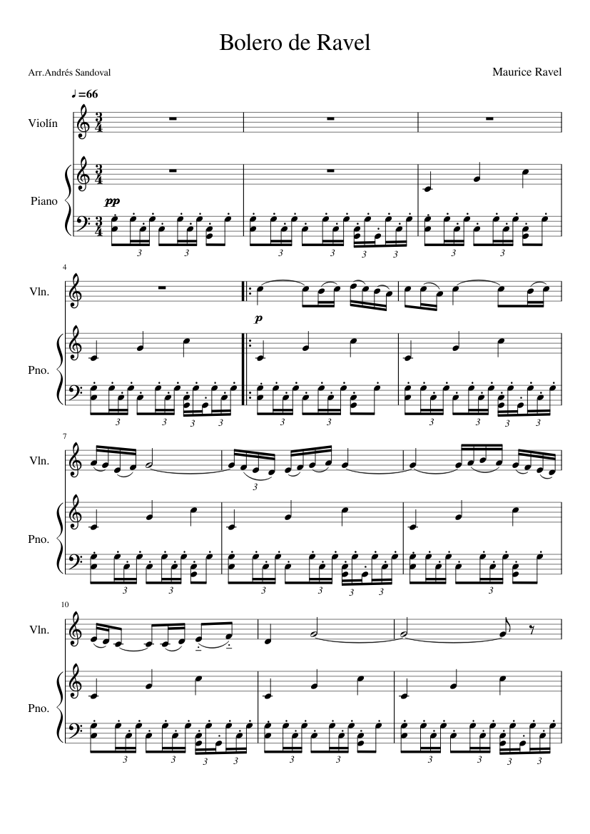 Bolero de Ravel Sheet music for Piano, Violin (Solo) | Musescore.com
