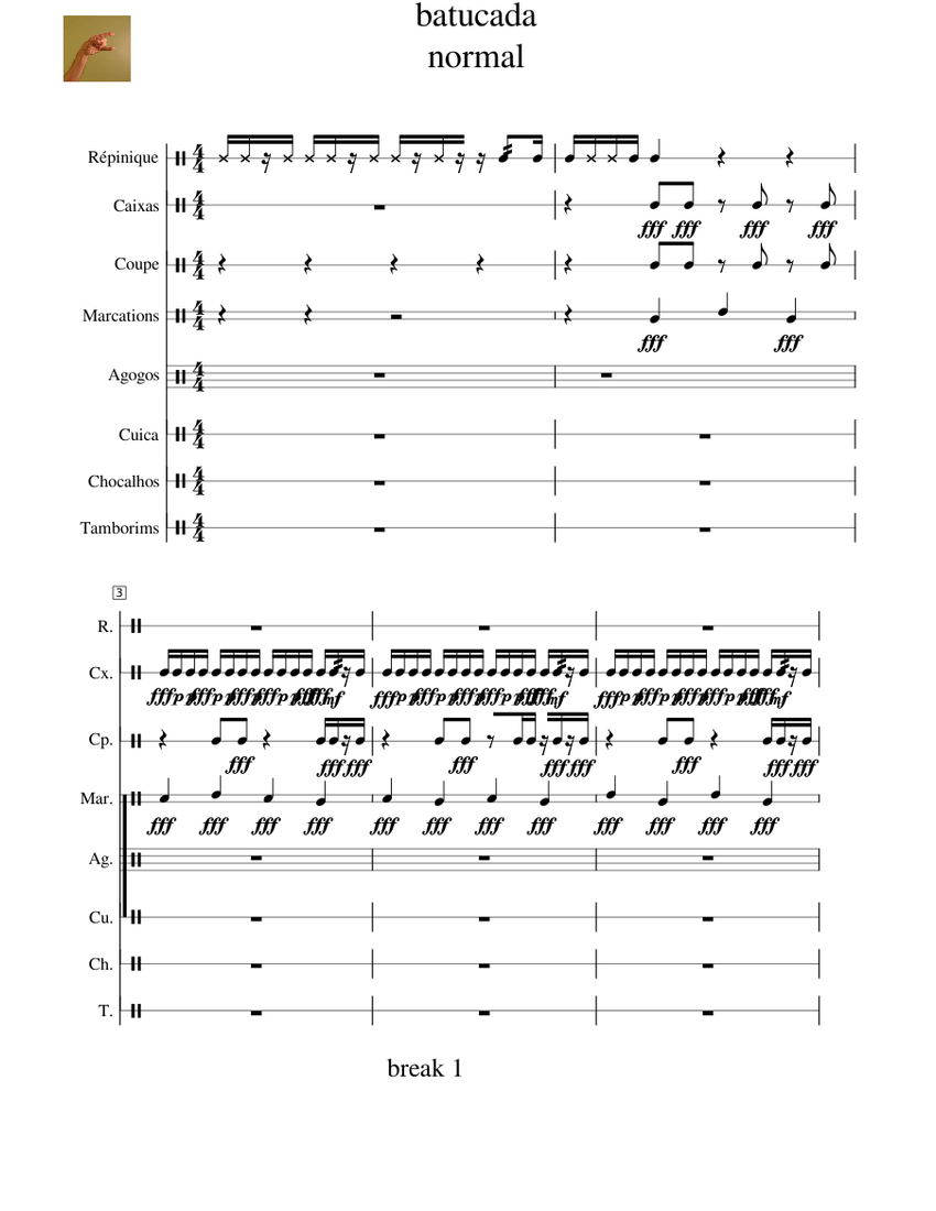 Batuc Sheet music for Tambourine, Snare drum, Drum group, Tom tom