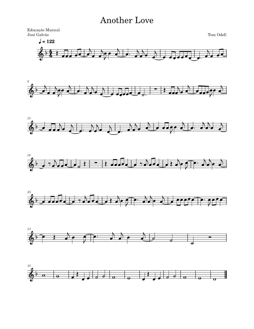 Another Love (Easy Level) (Tom Odell) - Violin Sheet Music