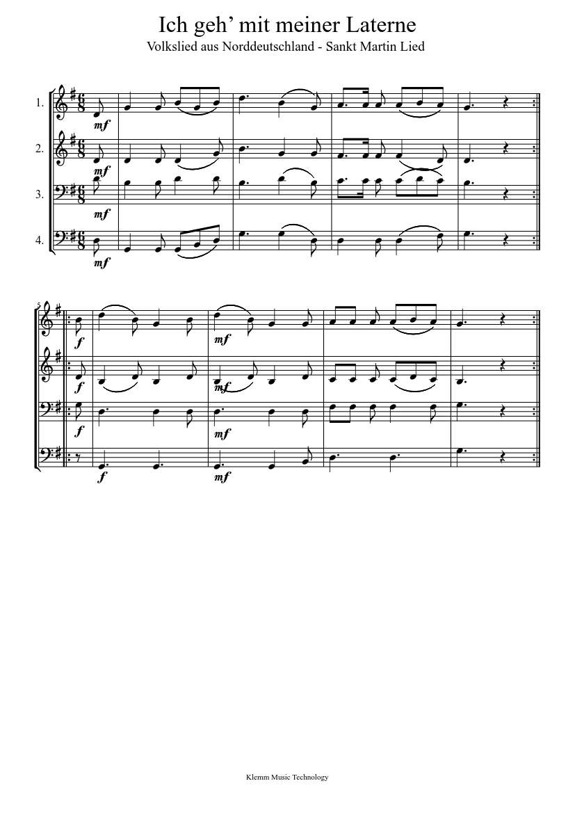 Ich geh' mit meiner Laterne Sheet music for French Horn, Bassoon, Woodwinds  (Other), Oboe (Mixed Quartet) | Musescore.com