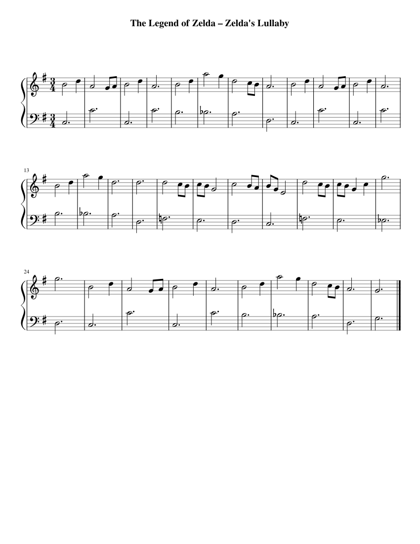 Zeldas Lullaby Sheet Music For Piano Solo Easy 