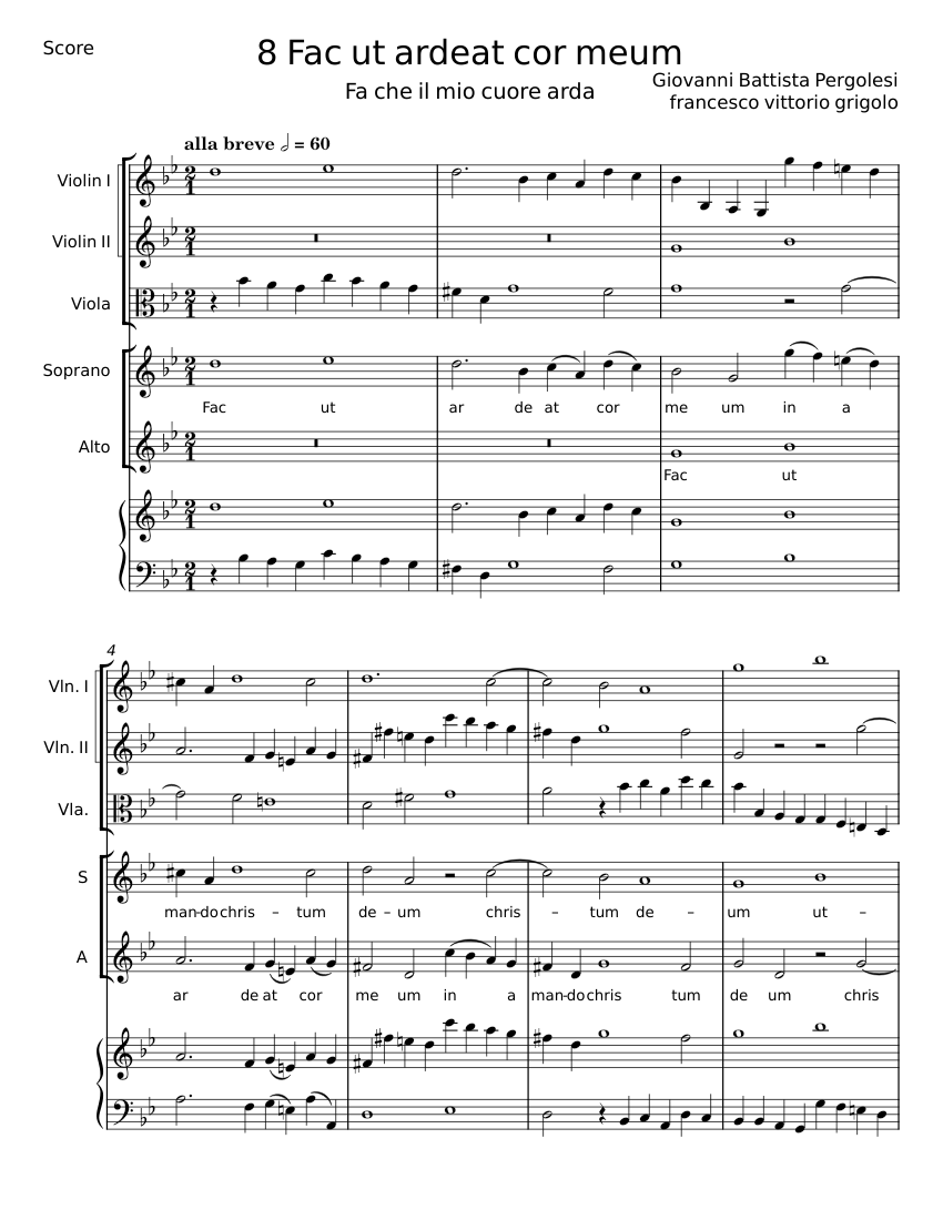 8 Fac ut ardeat cor meum - Giovanni Battista Pergolesi Sheet music for  Piano, Violin, Viola, Synthesizer (Piano Sextet) | Musescore.com