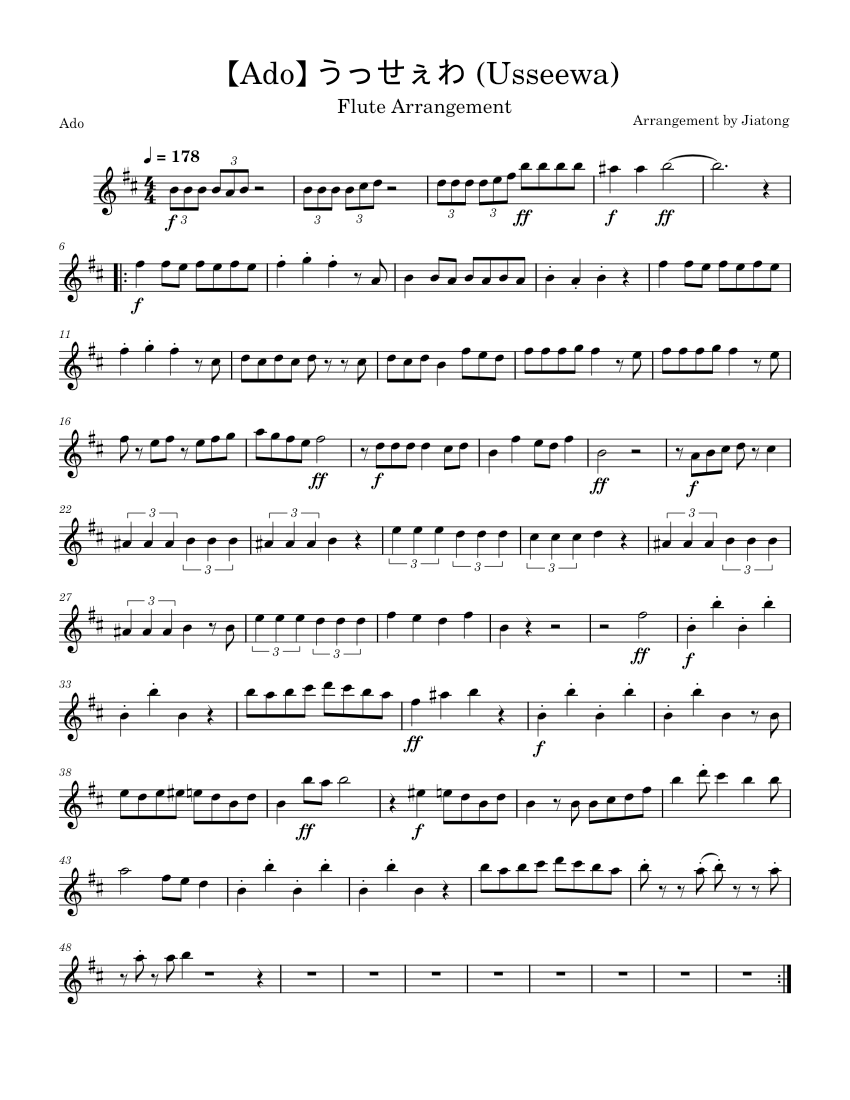 Usseewa (うっせぇわ ) Ado Ado Usseewa (うっせぇわ ) Jiatong/Ado Sheet music