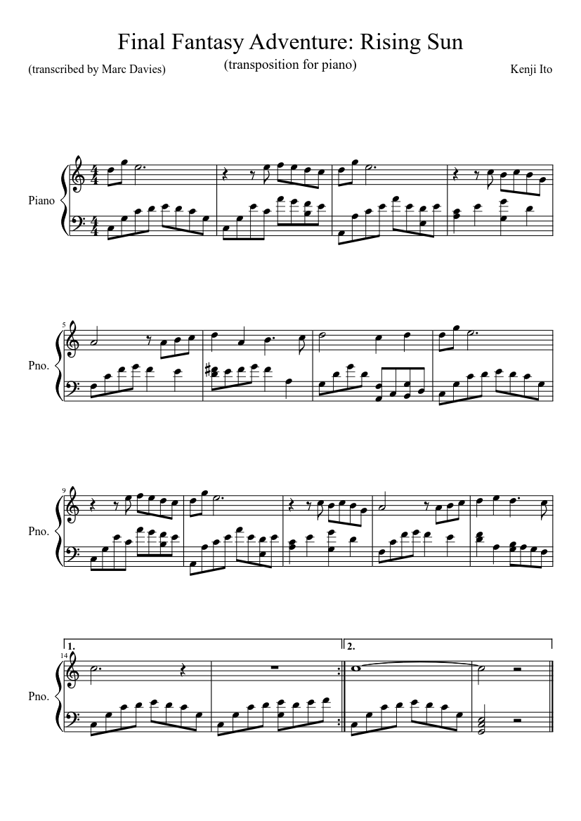 Final Fantasy Adventure -- Rising Sun Sheet music for Piano (Solo) |  Musescore.com