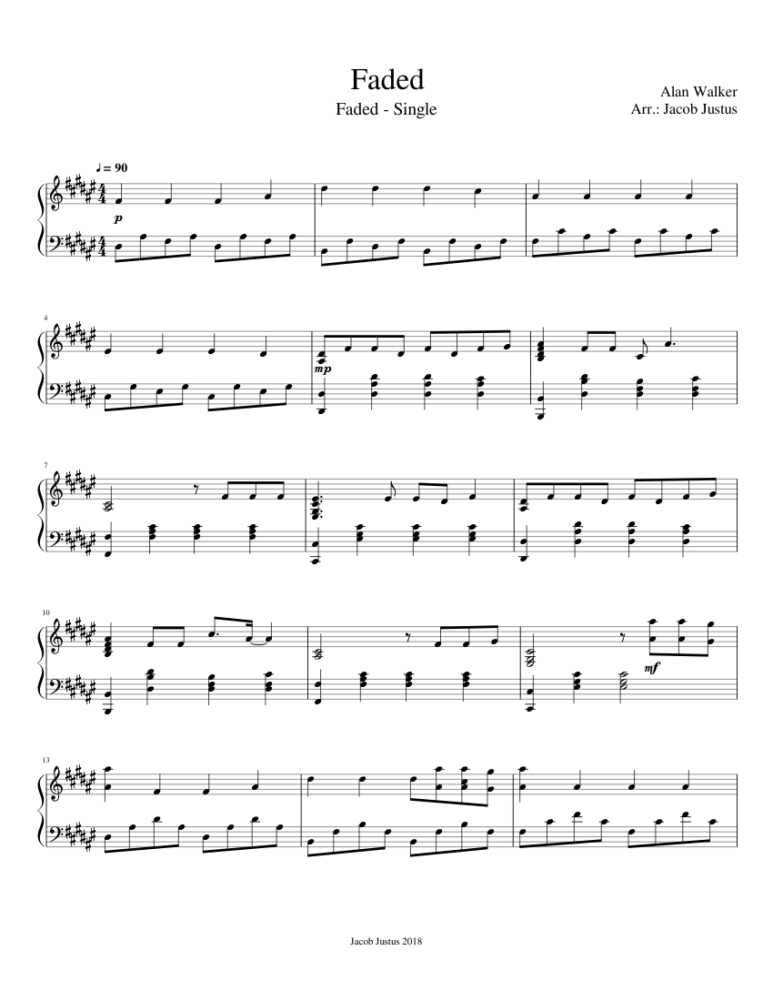 Alan Walker Faded Sheet Music For Piano Solo Musescore Com