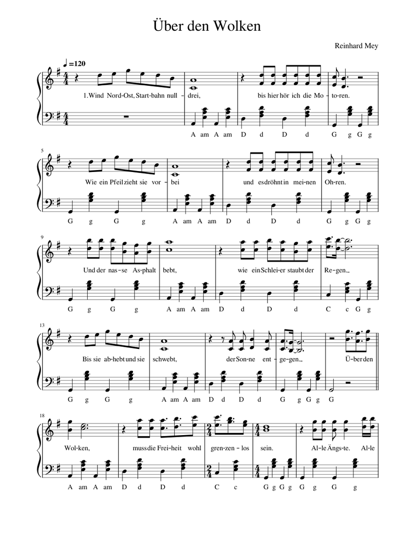 Über Den Wolken – Reinhard Mey Sheet music for Accordion (Solo