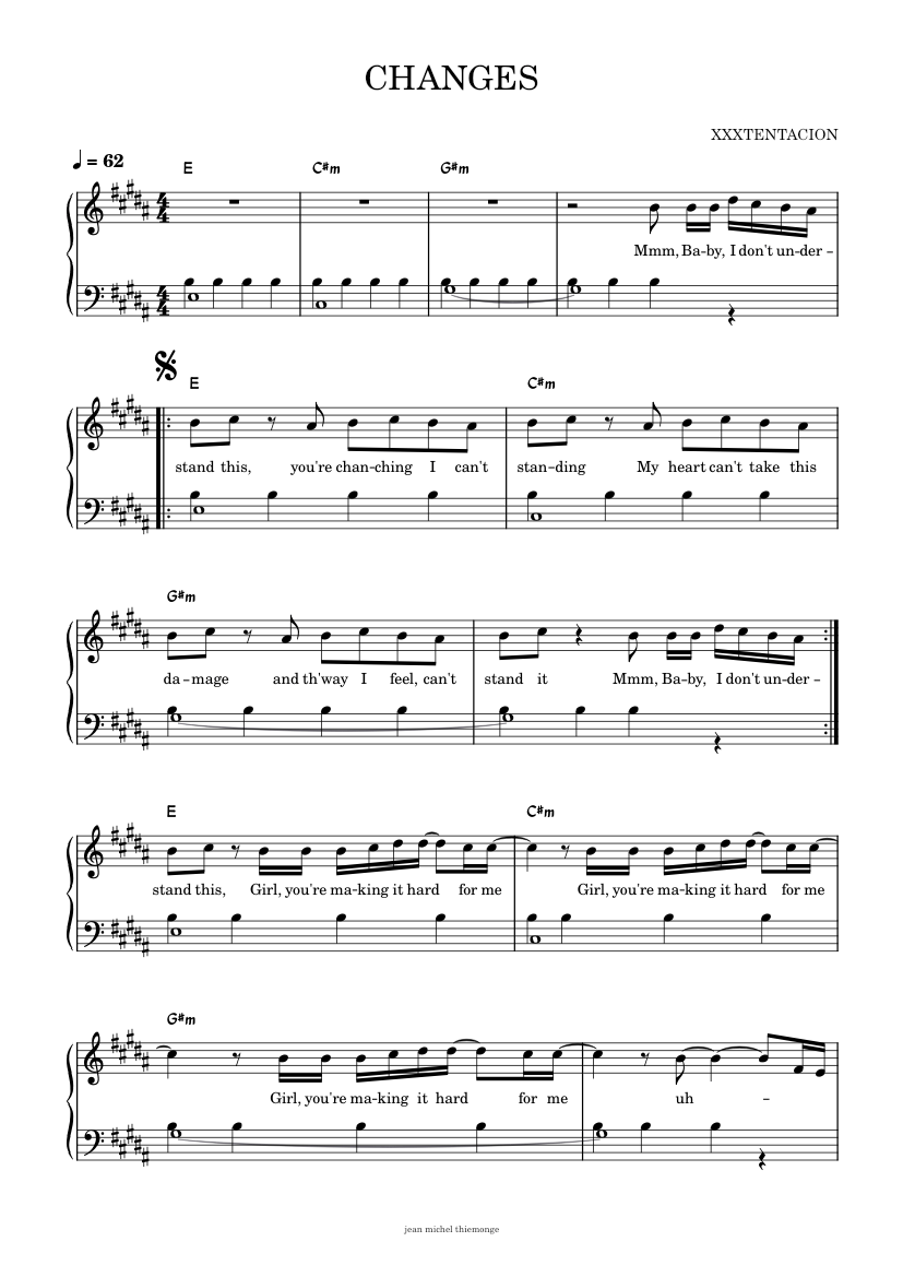Changes Song Notes Changes – XXXTENTACION Sheet Music for Piano (Solo) Easy | MuseScore.com