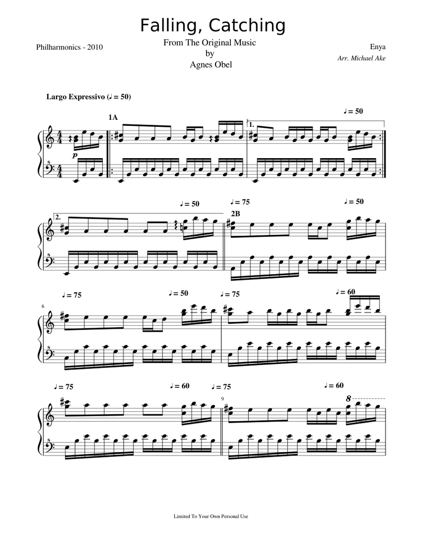 Falling, Catching - Agnes Obel Sheet music for Piano (Solo) | Musescore.com