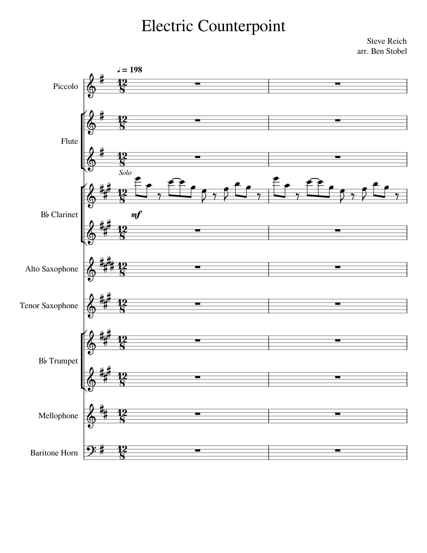 Electric Counterpoint Sheet music for Mellophone, Flute piccolo, Flute,  Clarinet in b-flat & more instruments (Mixed Ensemble) | Musescore.com