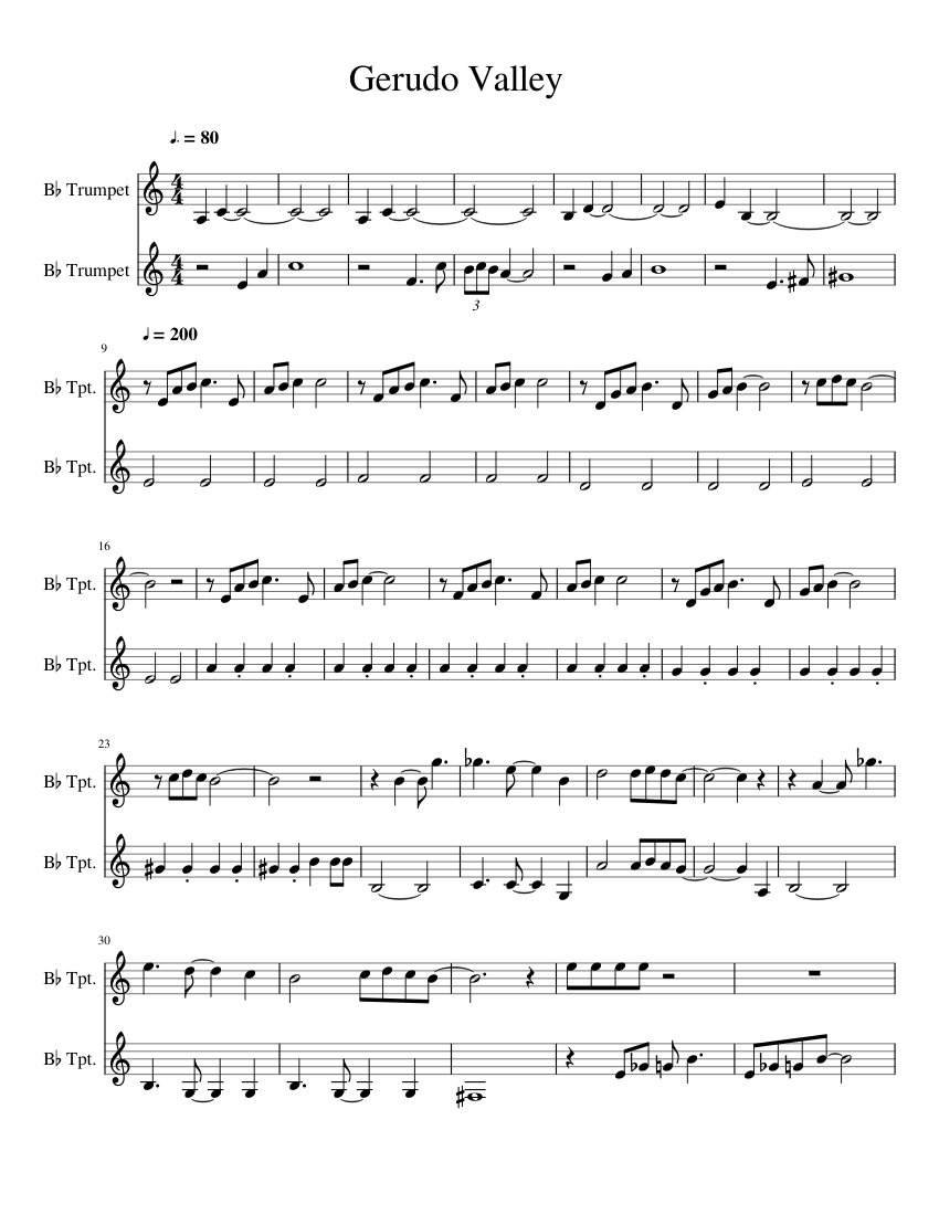 Gerudo Valley Sheet music for Piano, Trumpet in b-flat (Mixed Trio) |  Musescore.com