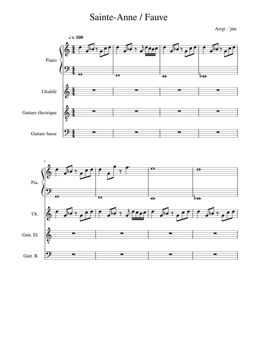 Sainte Anne Fauve Sheet Music For Piano Guitar Bass Ukulele Mixed Quartet Musescore Com Je sais pas vraiment par où commencer en fait en même temps je fais pas ça à tous les jours non plus donc je vous. sainte anne fauve sheet music for