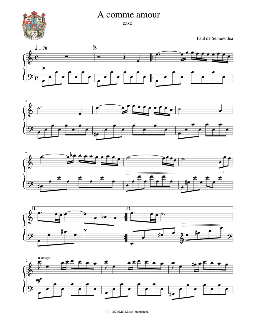 A comme amour Paul de Senneville ease Sheet music for Piano (Solo) |  Musescore.com