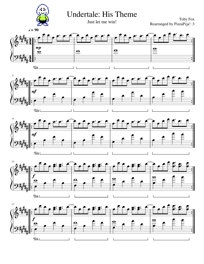 Undertale His Theme Solo Free Dl Sheet Music For Piano Solo Musescore Com - his theme roblox piano sheet