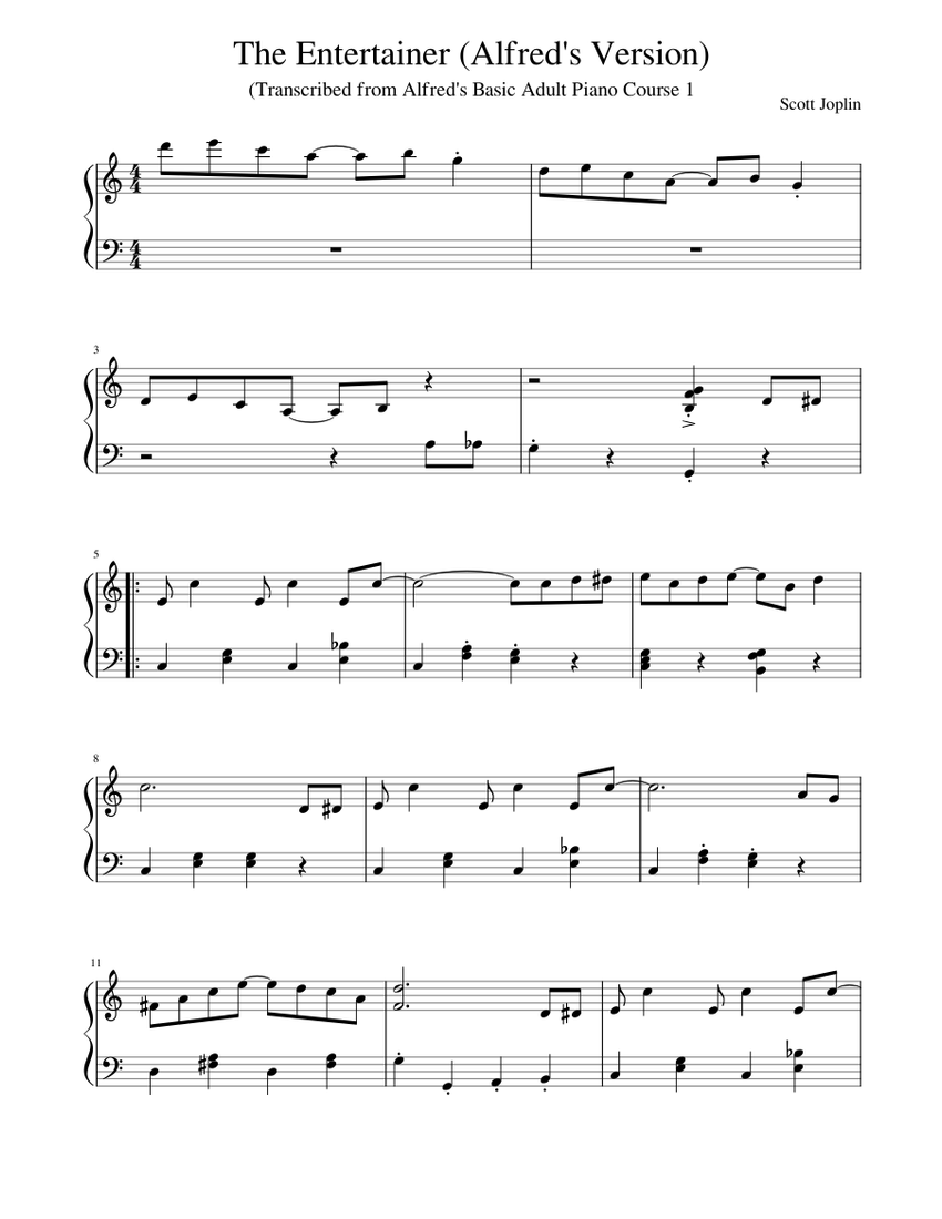 The Entertainer (Alfred's Version) Sheet music for Piano (Solo) Easy ...