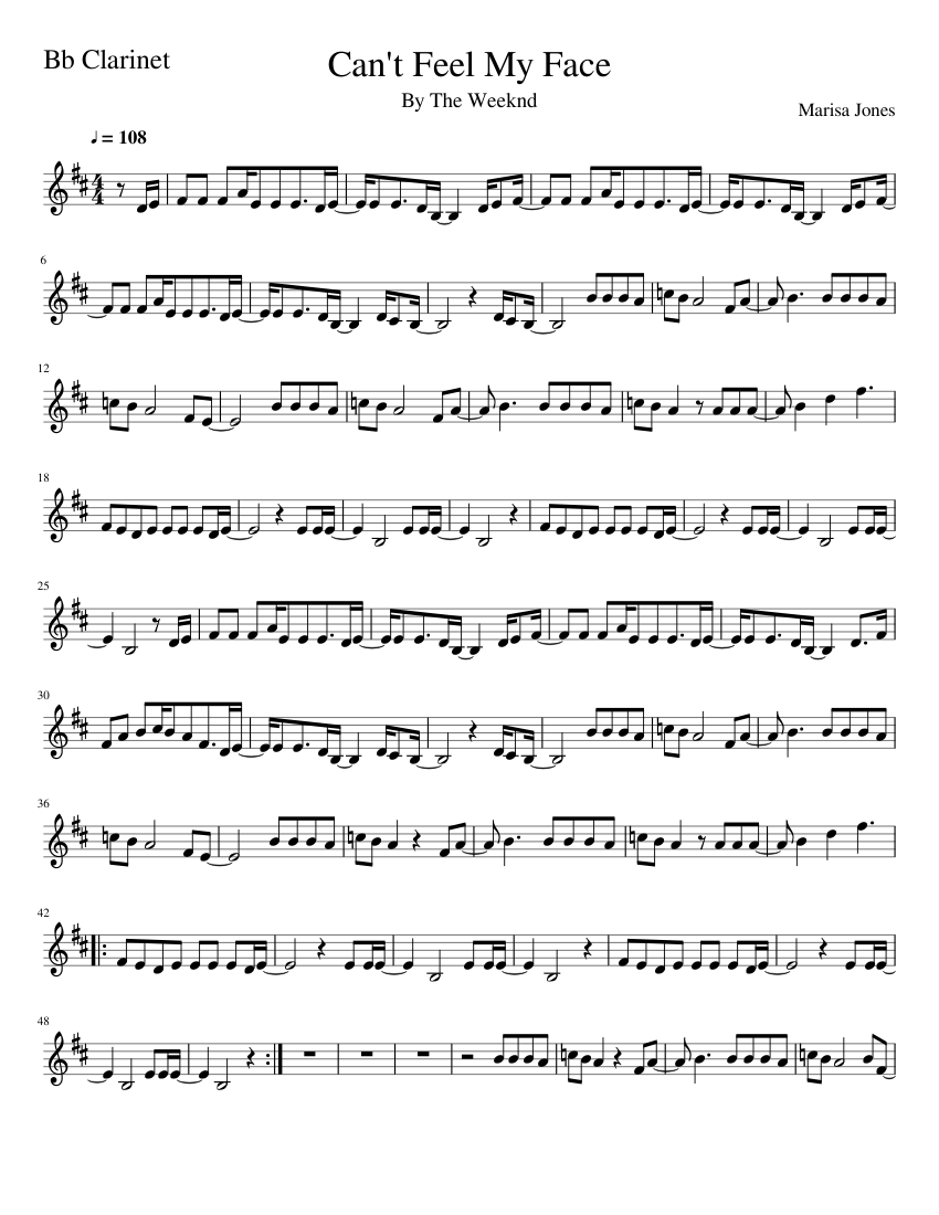 Can T Feel My Face Clarinet Sheet Music For Clarinet In B Flat Solo Musescore Com