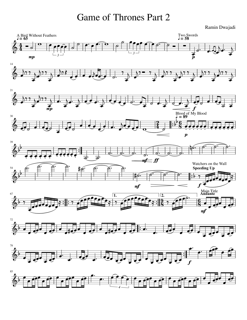 The Ultimate Game of Thrones Medley for Clarinet: Part 2 Sheet music for  Clarinet in b-flat (Solo) | Musescore.com