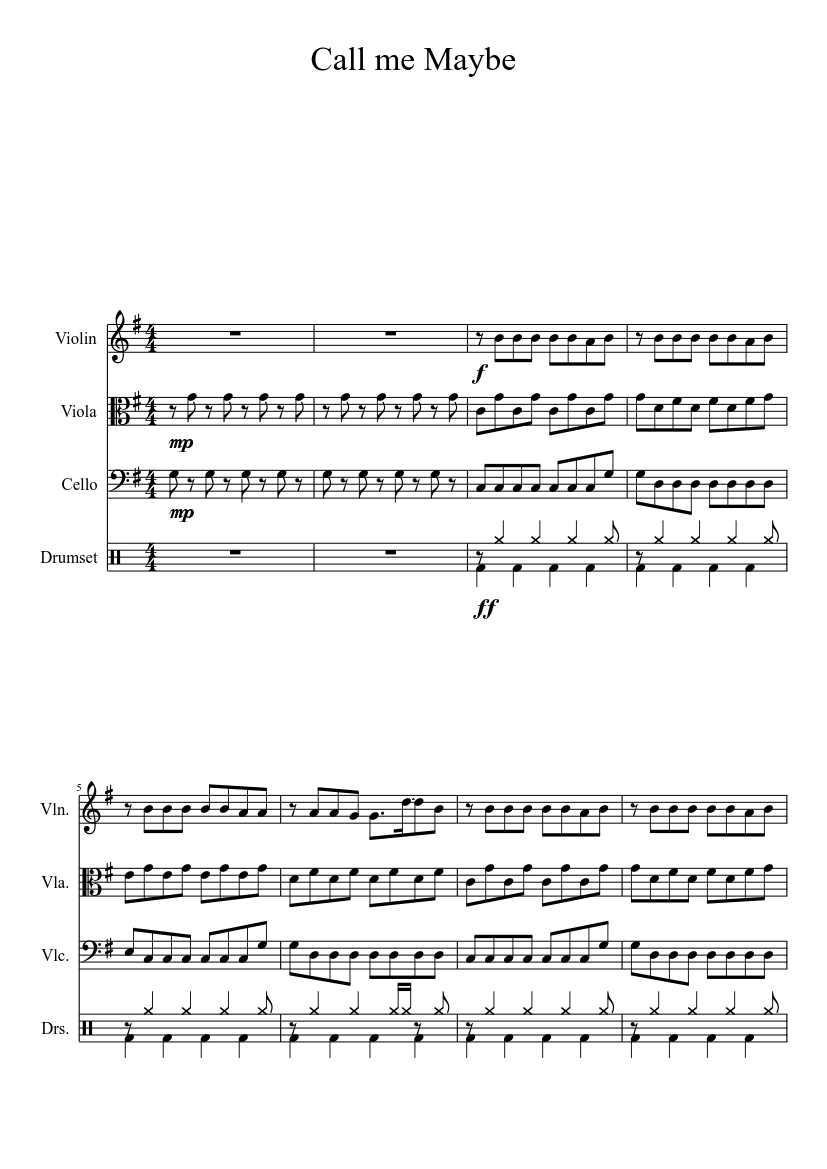 Call Me Maybe Sheet Music For Violin Cello Viola String Trio Musescore Com