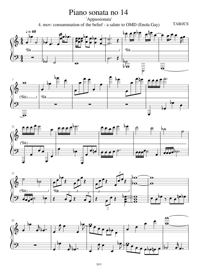 Piano sonata no 14 'Appassionata' - 4. mov: consummation of the belief - a  salute to OMD (Enola Gay) Sheet music for Piano (Solo) | Musescore.com