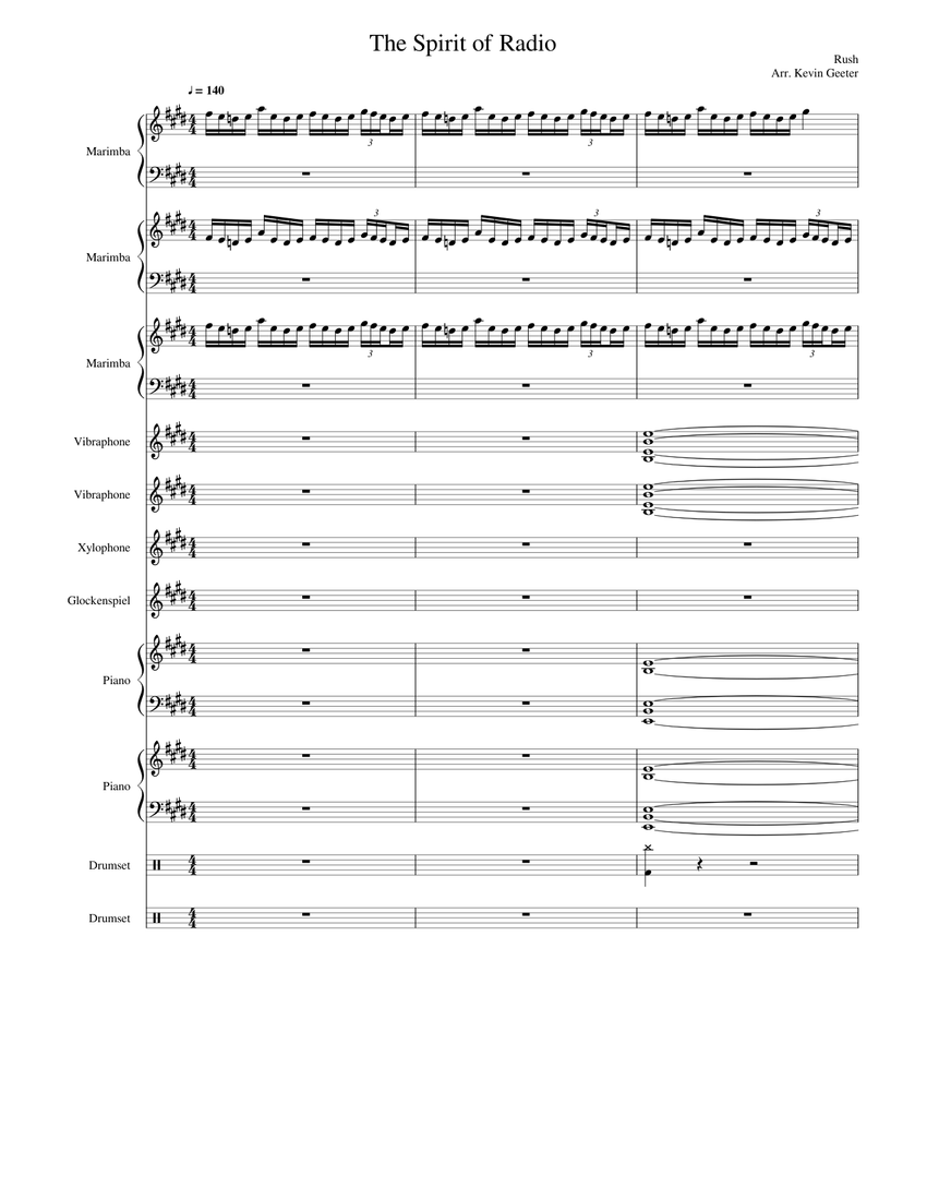 The Spirit of Radio Sheet music for Piano, Vibraphone, Glockenspiel, Drum  group & more instruments (Mixed Ensemble) | Musescore.com