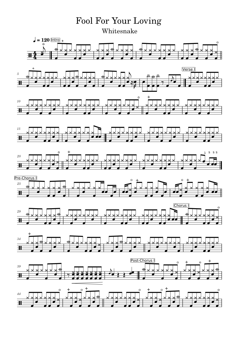 Fool For Your Loving - Whitesnake - Drum Sheet Sheet Music for Drum ...