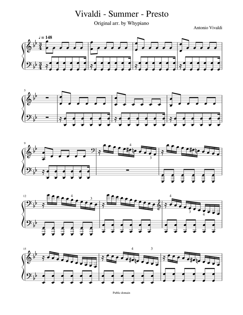 Vivaldi Summer Presto Sheet music for Piano (Solo) | Musescore.com