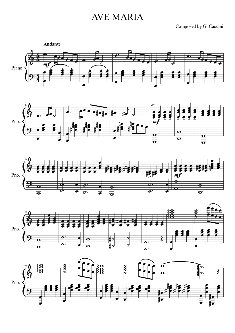 AVE MARIA by G. Caccini Sheet music for Piano (Solo) | Musescore.com
