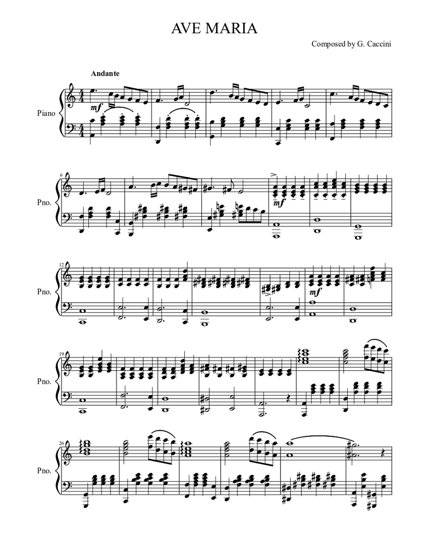AVE MARIA by G. Caccini Sheet music for Piano (Solo)