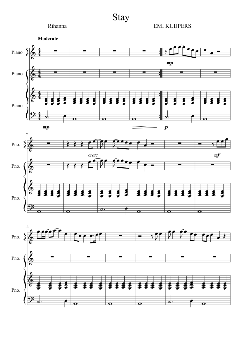 STAY RIHANNA Sheet music for Piano (Mixed Trio) | Musescore.com