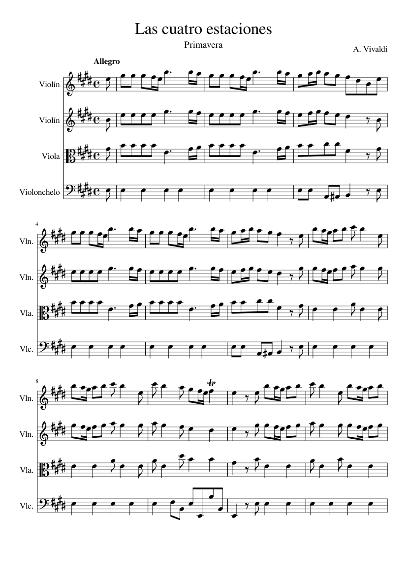 Las cuatro estaciones (Primavera) - A. Vivaldi Sheet music for Viola (Solo) |