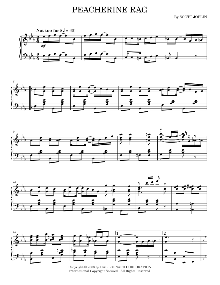 Play Official version of Peacherine rag sheet music by Scott Joplin for ...