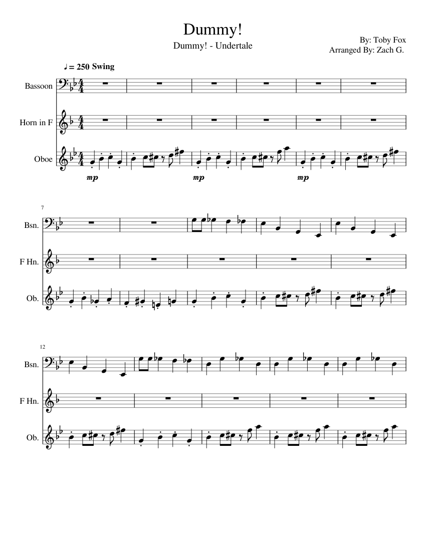 Dummy! - Undertale Sheet music for Oboe, Bassoon, French horn (Mixed Trio)  | Musescore.com