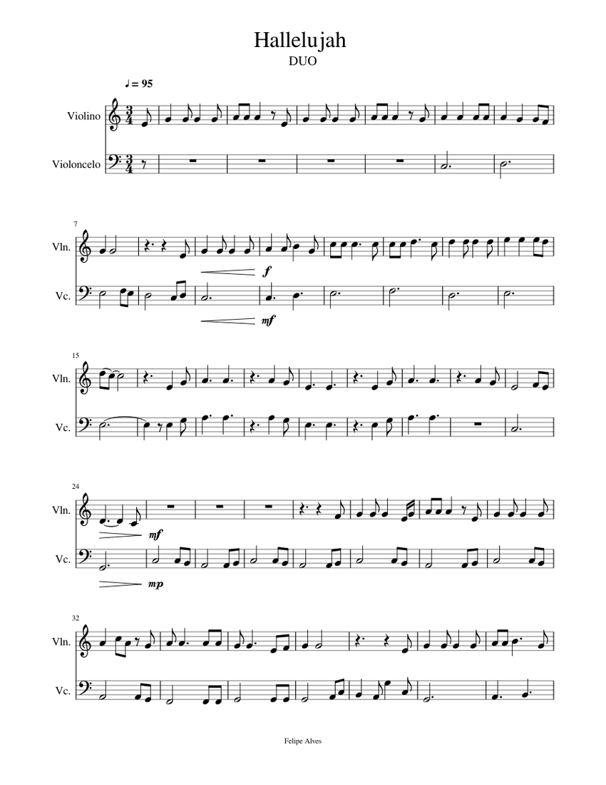 Hallelujah Sheet music for Violin, Cello (String Duet) | Musescore.com