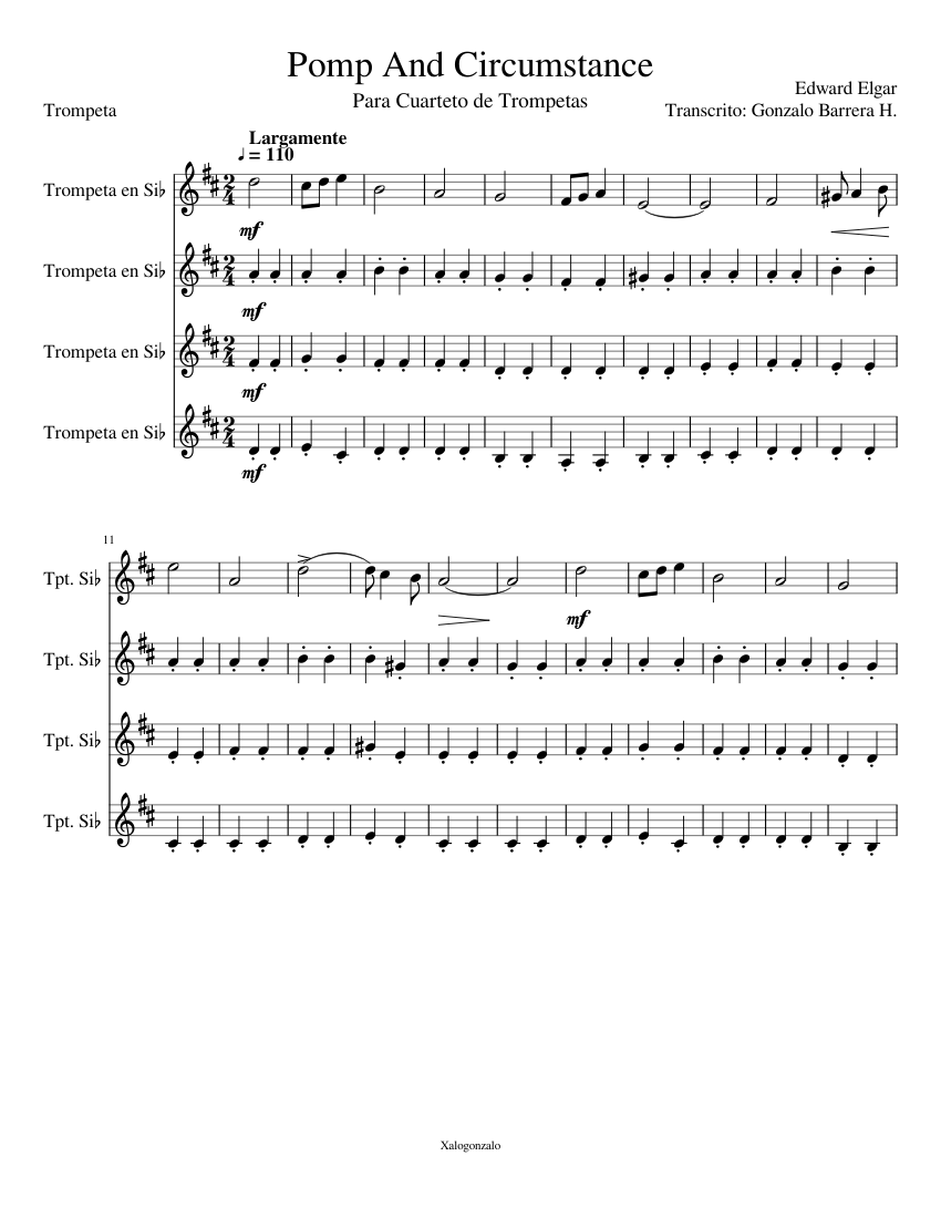 Pomp And Circumstance for 4 trumpet Sheet music for Trumpet in b-flat  (Mixed Quartet) | Musescore.com