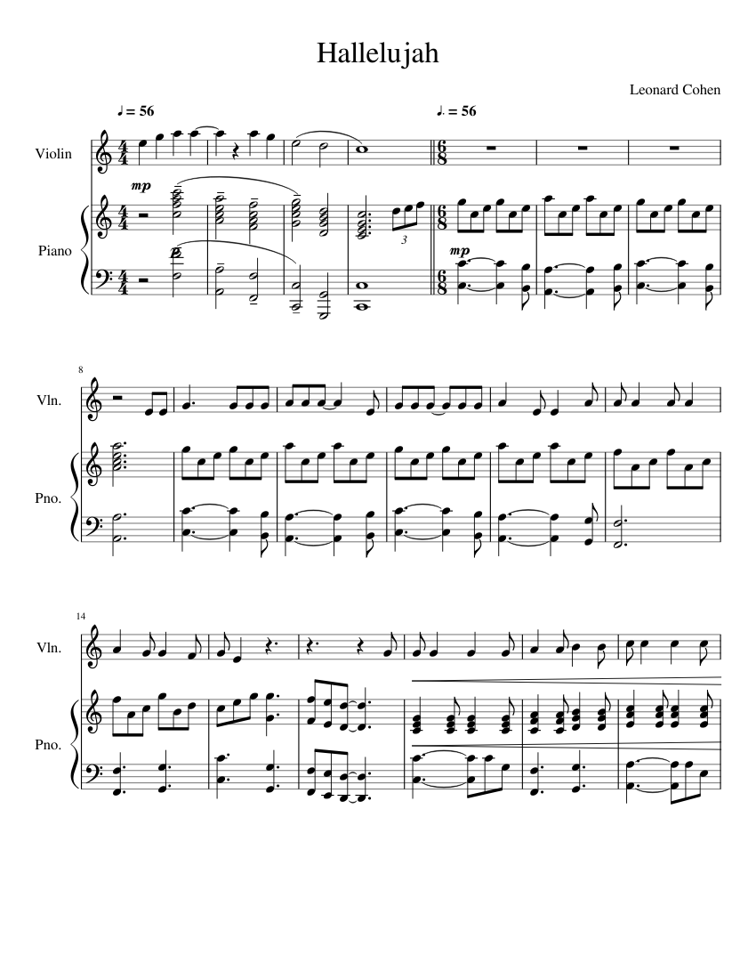 Hallelujah Violin Sheet music for Piano, Violin (Solo) | Musescore.com