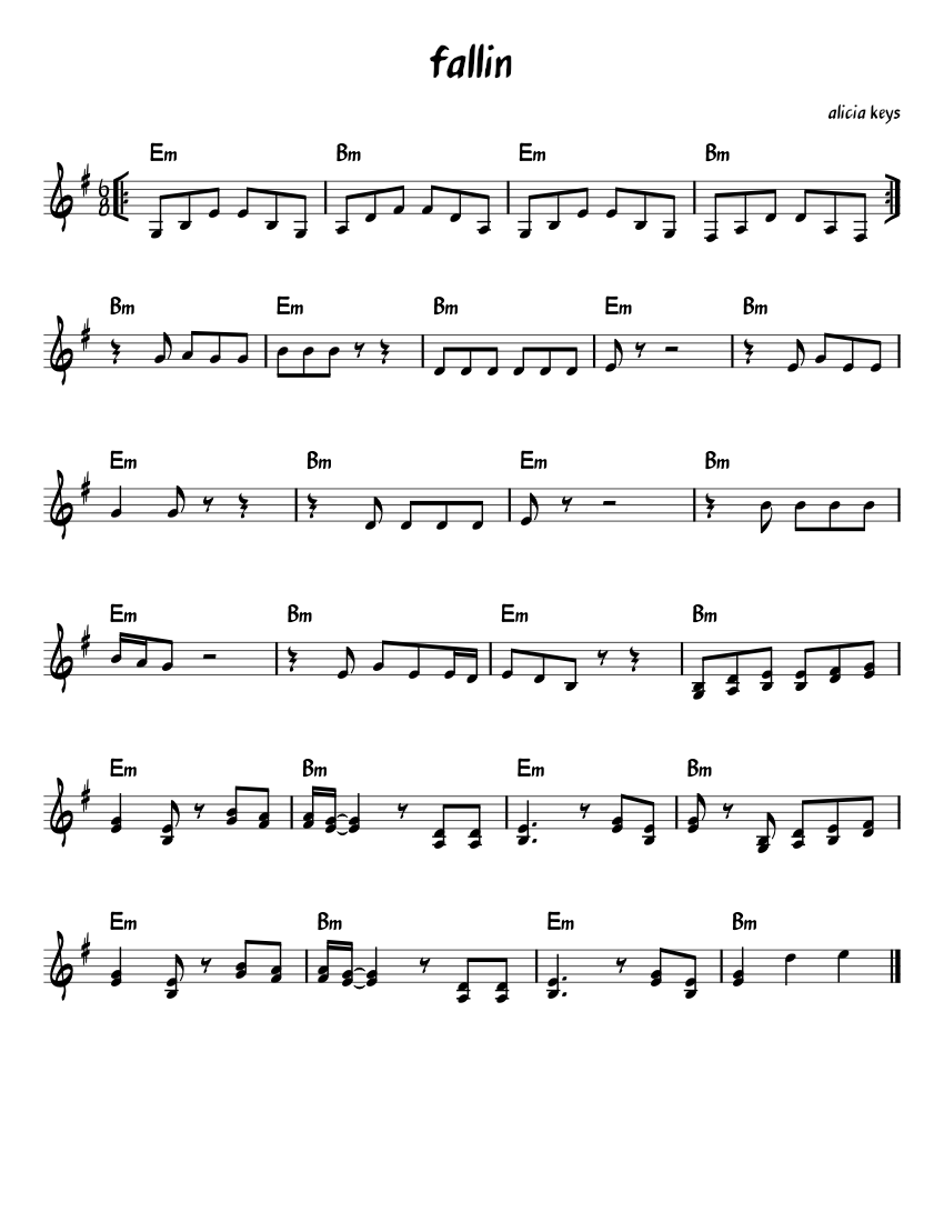 Fallin' – Alicia Keys Sheet music for Piano (Solo) Easy | Musescore.com