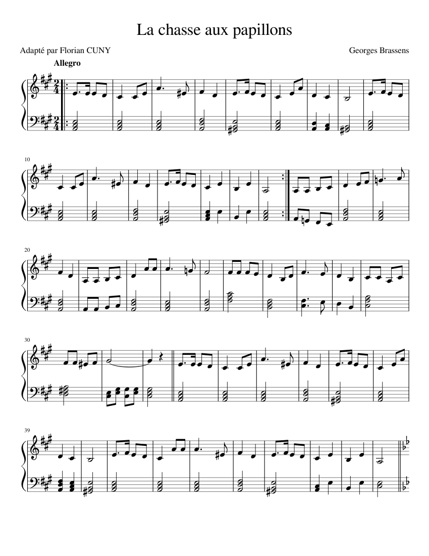 La Chasse aux Papillons - Georges Brassens Sheet music for Piano (Solo) |  Musescore.com