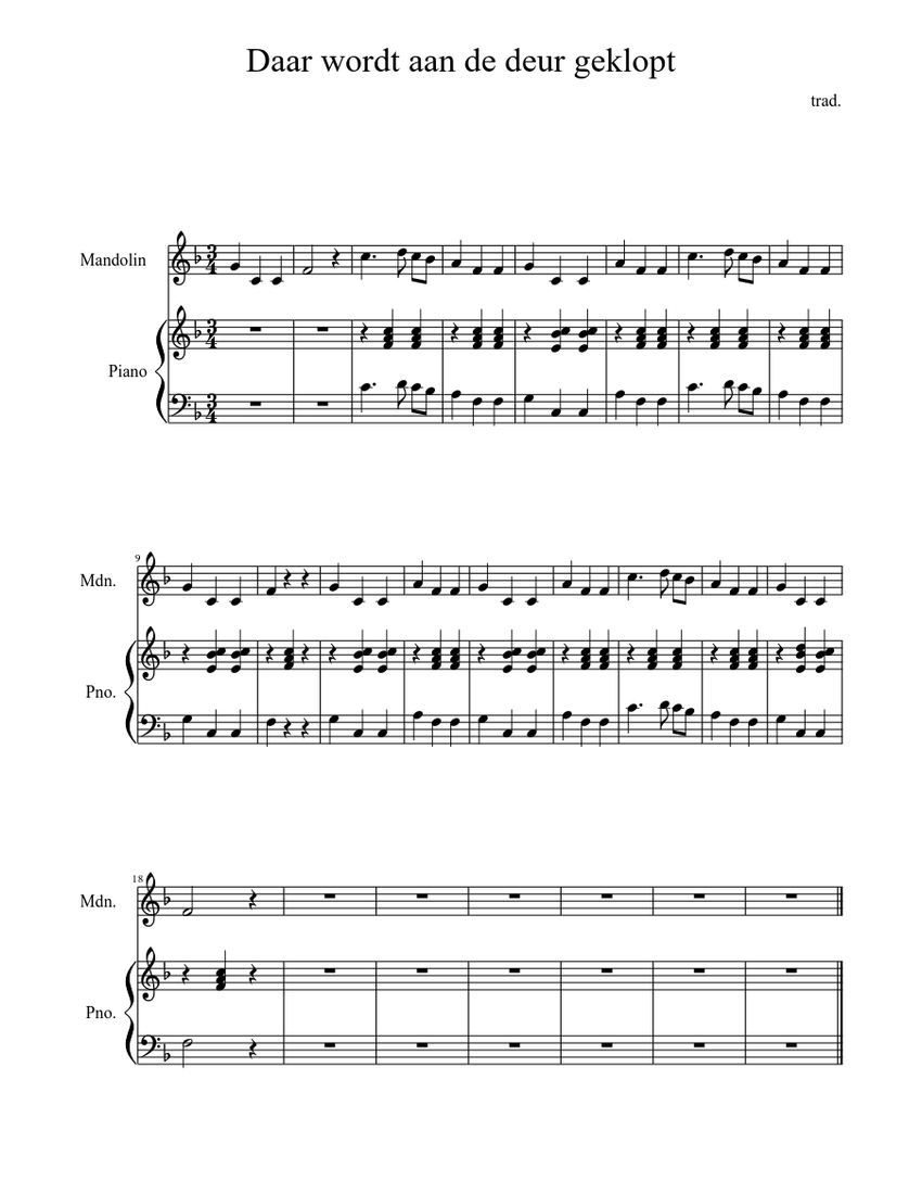 daar wordt aan de deur geklopt sheet music for piano solo download and print in pdf or midi free sheet music musescore com
